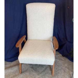 Fauteuil Compas  époque 1960 réentoilé  Scandinave 