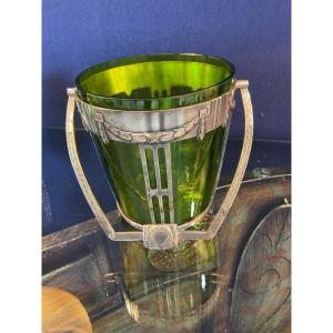 Art Deco Sterling Silver And Crystal Ice Bucket 