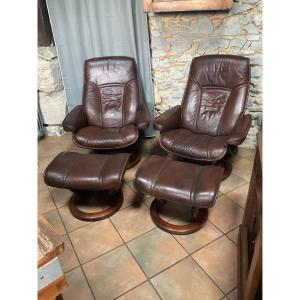 Pair Of Ekornes Stressless Recliners And Ottomans