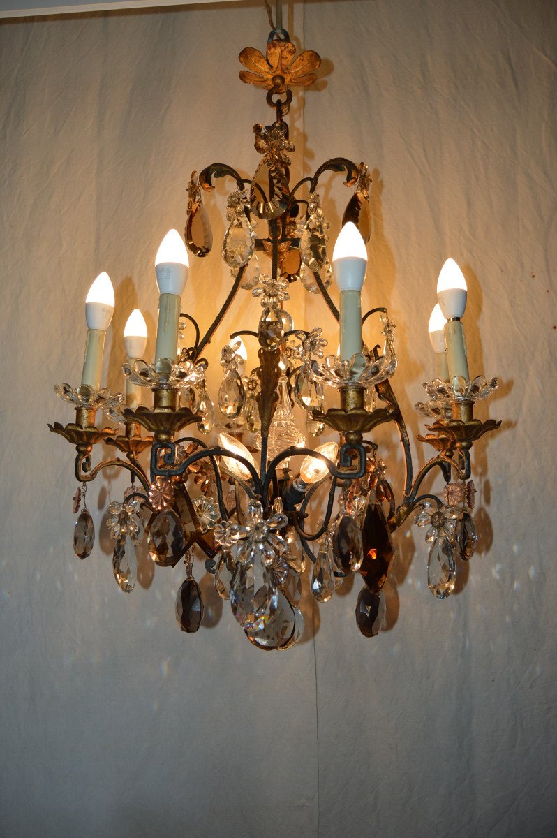 Wrought Iron Cage Chandelier And Crystal Tassels-photo-2