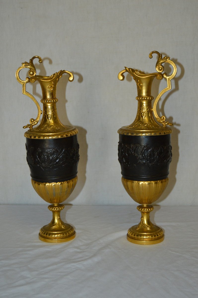 Paire d'Aiguières En Bronze Doré d'époque XIX ème-photo-3