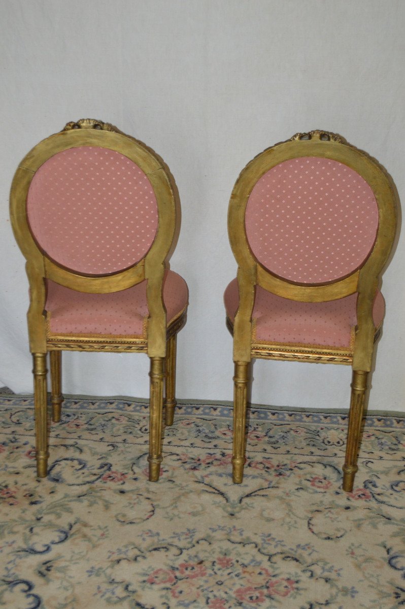 Pair Of Louis XVI Style Chairs In Golden Wood-photo-2