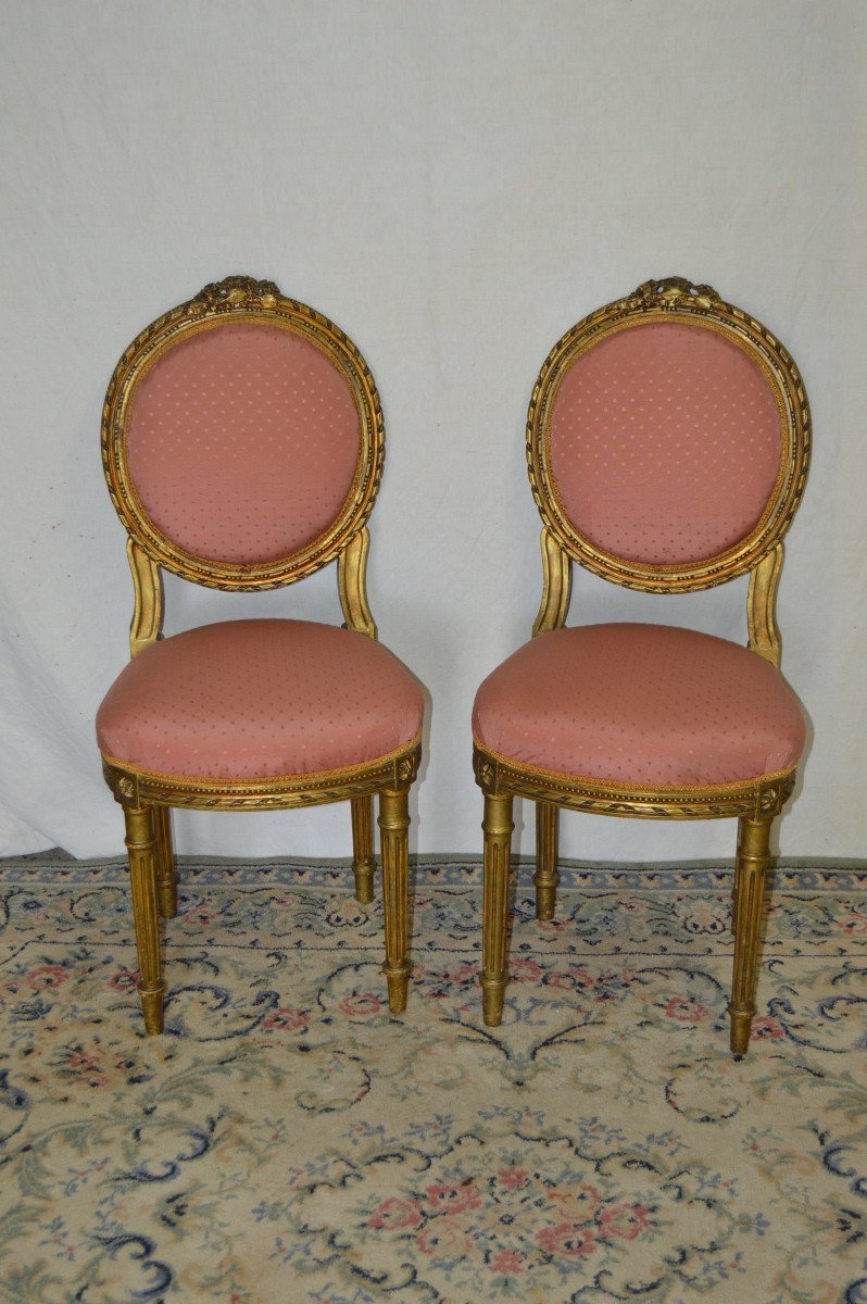 Pair Of Louis XVI Style Chairs In Golden Wood-photo-3