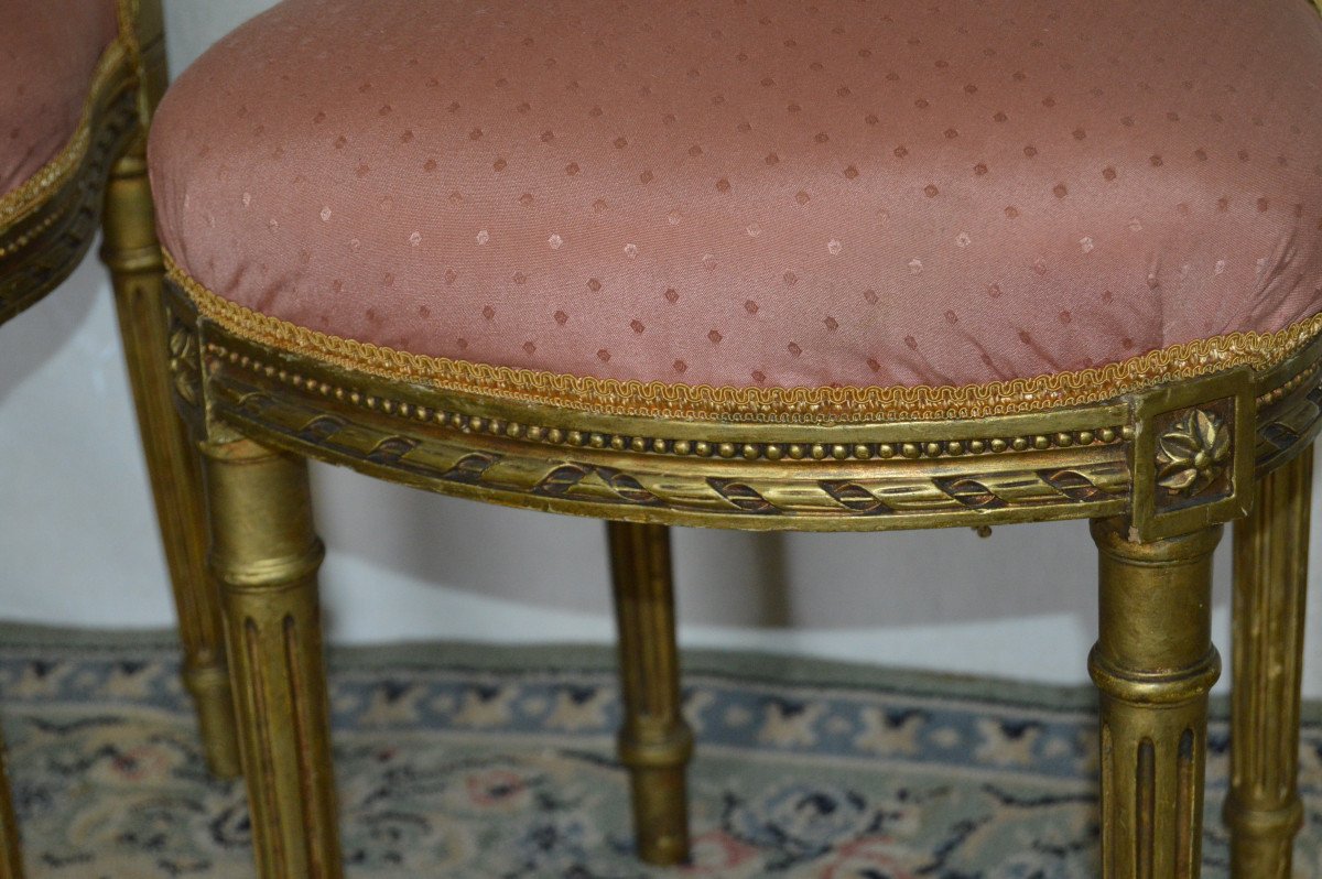 Pair Of Louis XVI Style Chairs In Golden Wood-photo-2