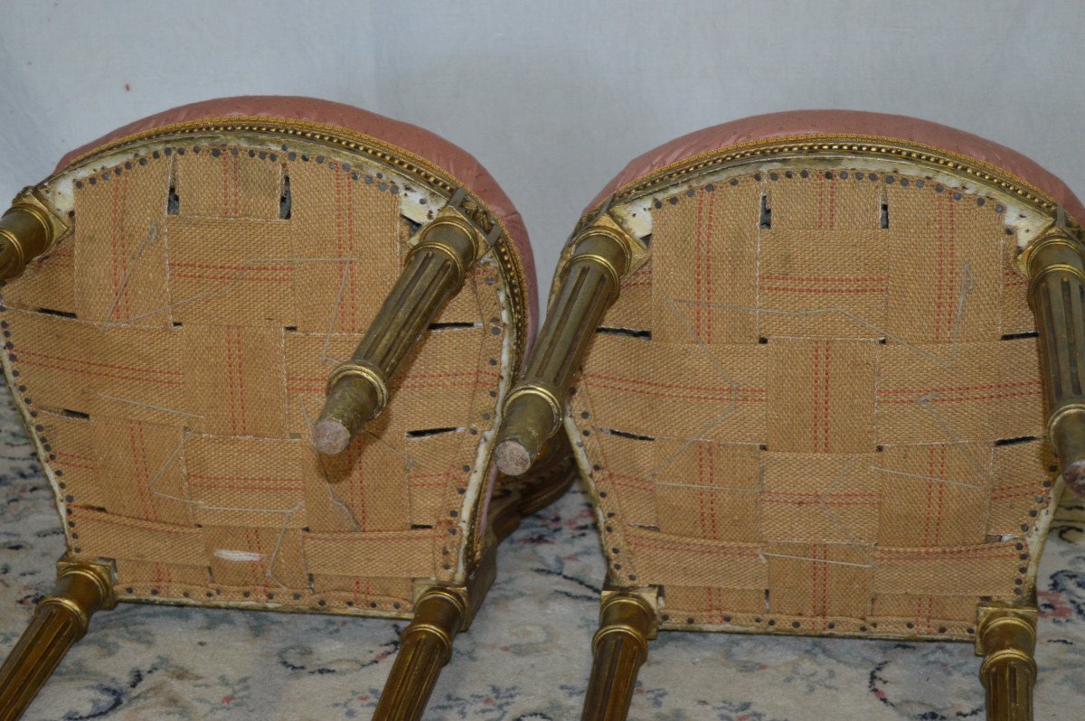Pair Of Louis XVI Style Chairs In Golden Wood-photo-3