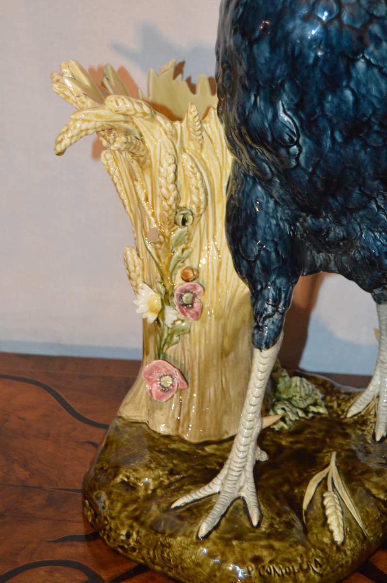 Large Ceramic Rooster Signed Comoléra-photo-3