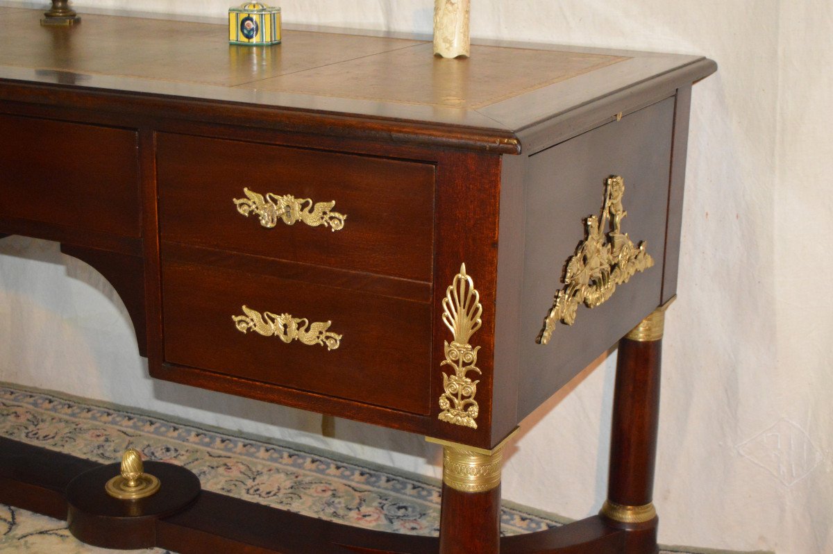 Large Double-sided Empire Mahogany Desk -photo-4