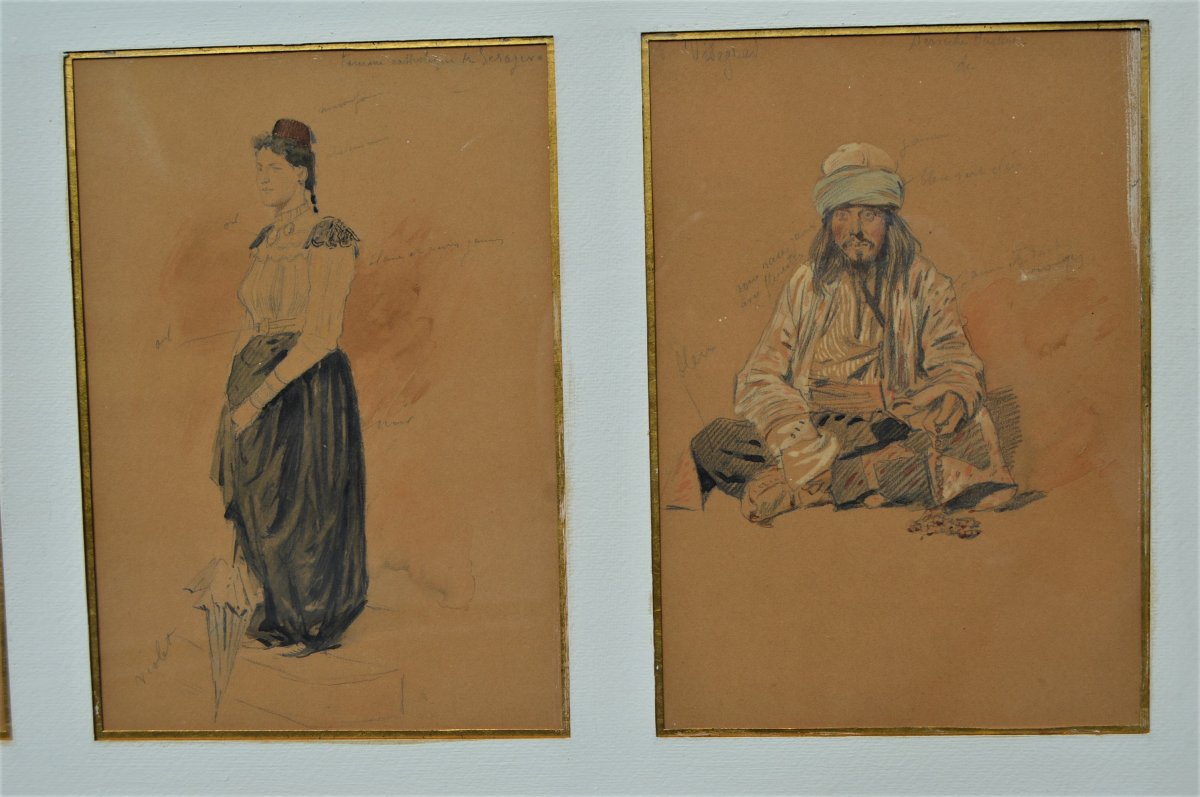 Series Of Four Orientalist Drawings-photo-3