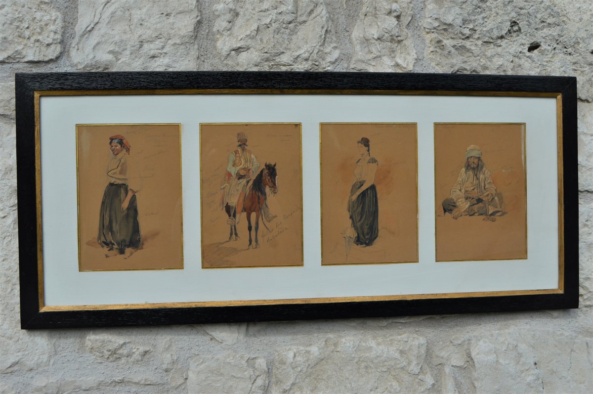 Series Of Four Orientalist Drawings-photo-5