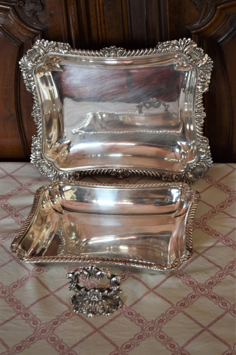 Double Vegetable Dish In Silver Plated Metal-photo-6