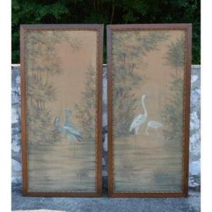 Pair Of Art Nouveau Painted Panels