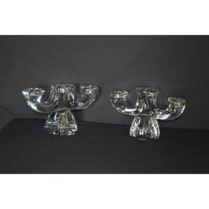 Pair Of Daum Crystal Candlesticks.