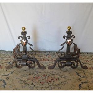 Pair Of Wrought Iron Andirons