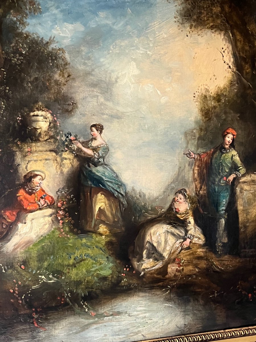 French School Watteau Park Scene-photo-3