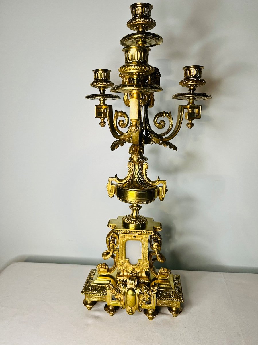 Louis XVI Candlesticks Gilt Bronze Heads Of Rams-photo-2