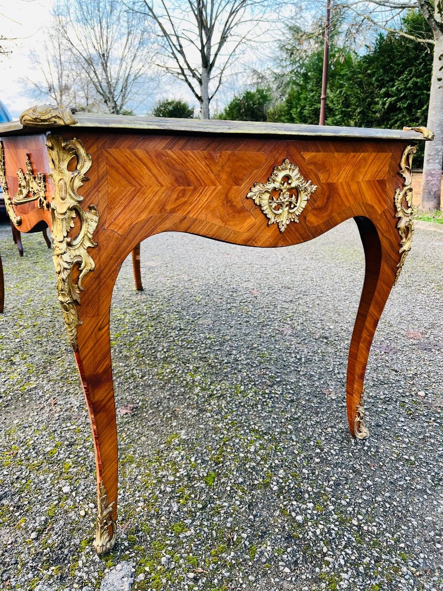 Bureau plat marqueterie et bronze Louis XV-photo-4