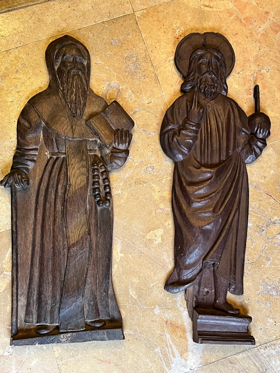 Paire de hauts reliefs Christ et Saint 