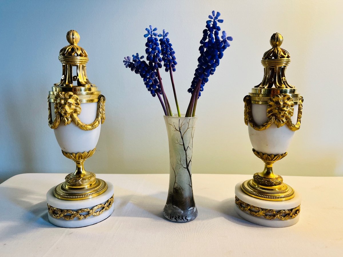 Reversible Candlesticks In Carrara Marble And Gilded Mercury Bronze