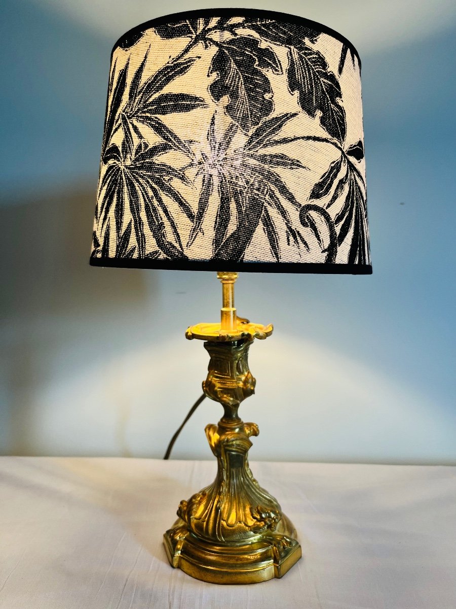 Lampe en bronze doré Louis XV d’après Meissonnier-photo-2