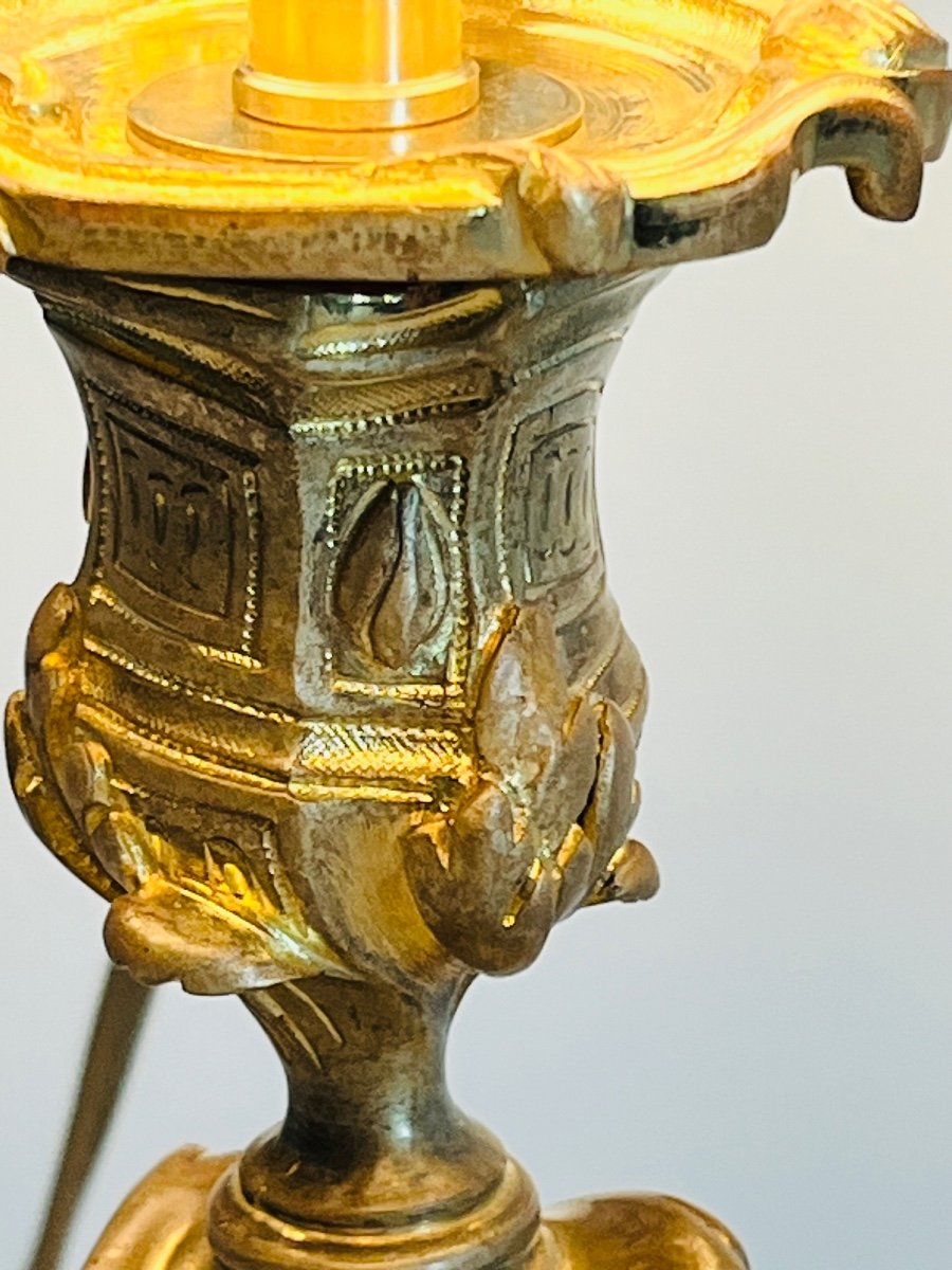 Lampe en bronze doré Louis XV d’après Meissonnier-photo-1