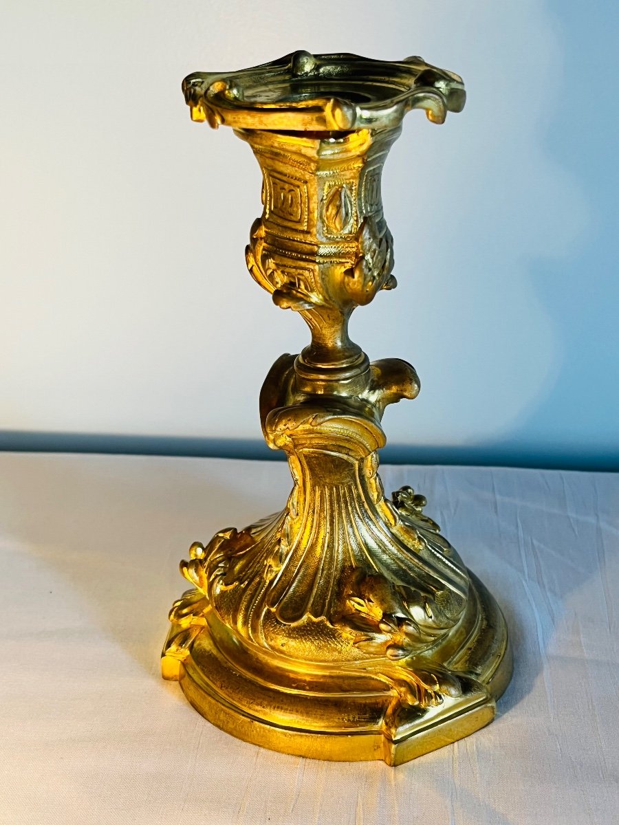 Lampe en bronze doré Louis XV d’après Meissonnier-photo-2