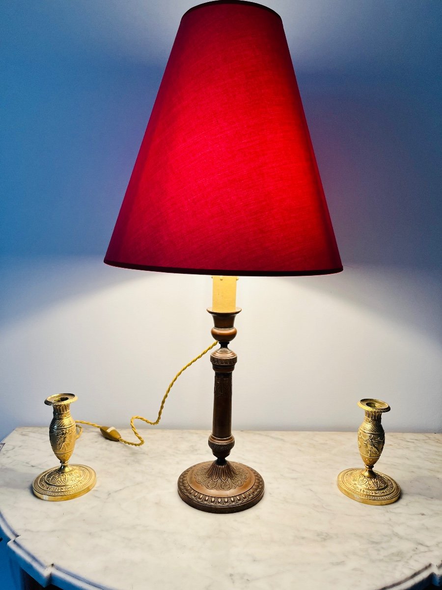 Louis XVI Period Candlestick Mounted As A Lamp-photo-2