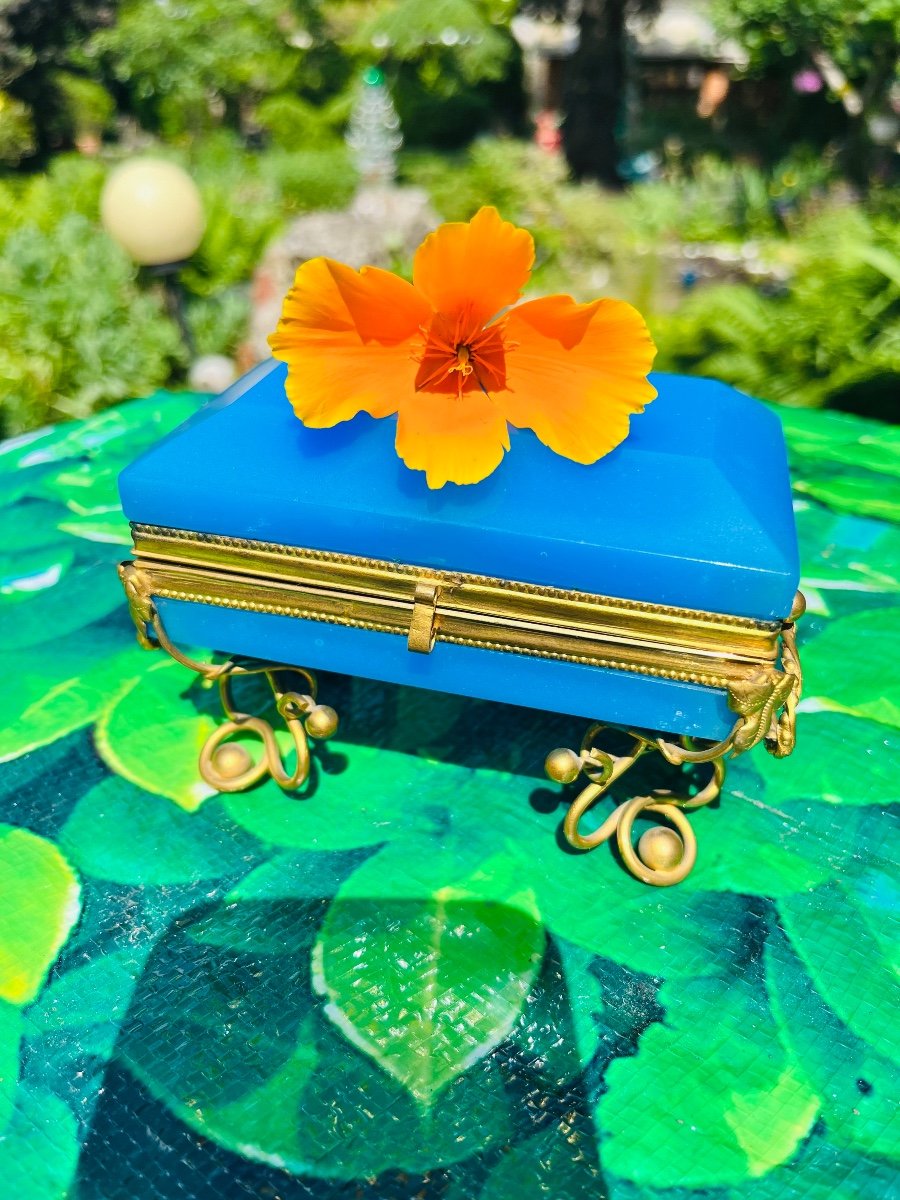 Napoleon III Blue Opaline Jewelry Box 
