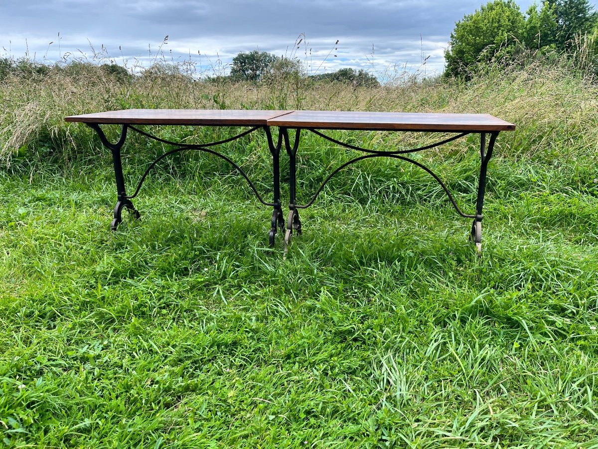 Series Of 4 Bistro Tables 1900 With Cast Iron Base-photo-1