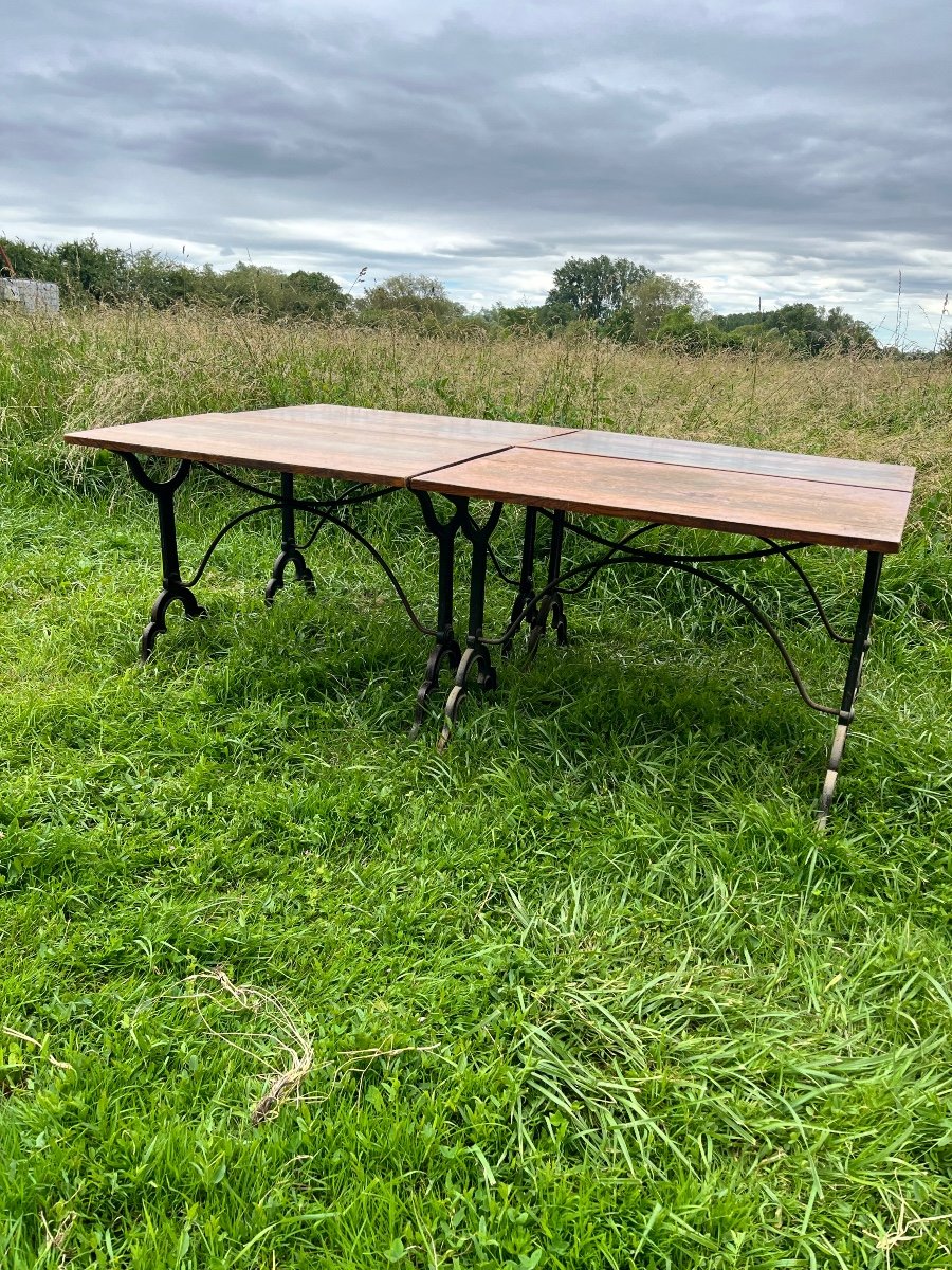 Series Of 4 Bistro Tables 1900 With Cast Iron Base-photo-2