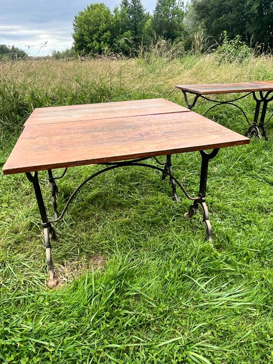 Series Of 4 Bistro Tables 1900 With Cast Iron Base-photo-3