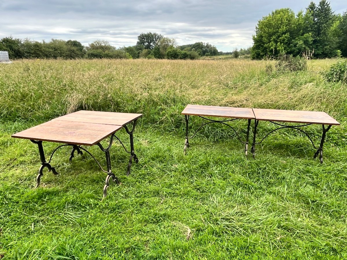 Series Of 4 Bistro Tables 1900 With Cast Iron Base-photo-5