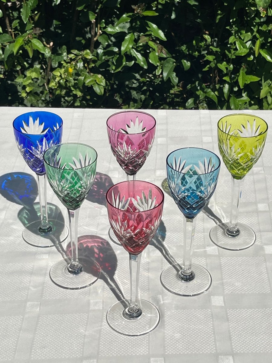 Six Saint Louis Colored Crystal Glasses, Chantilly Model -photo-2