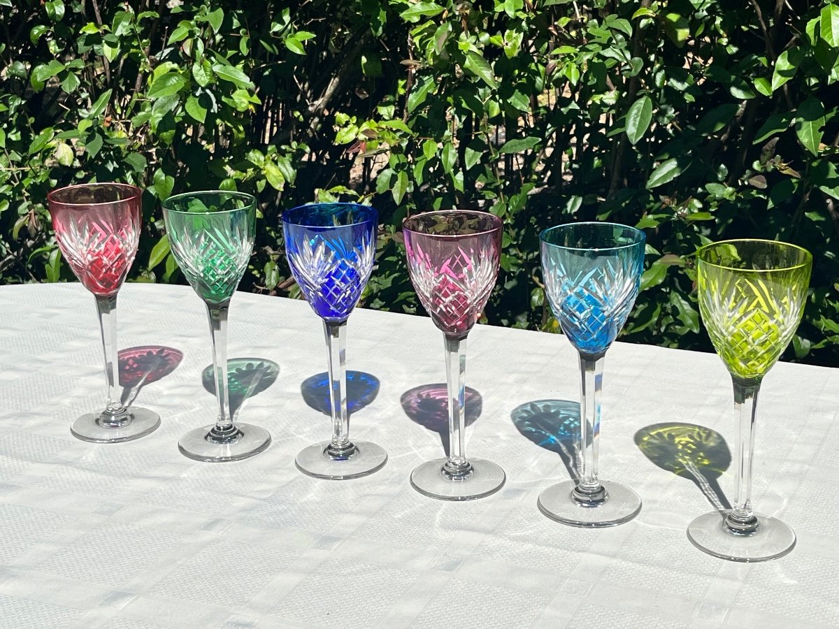 Six Saint Louis Colored Crystal Glasses, Chantilly Model -photo-3