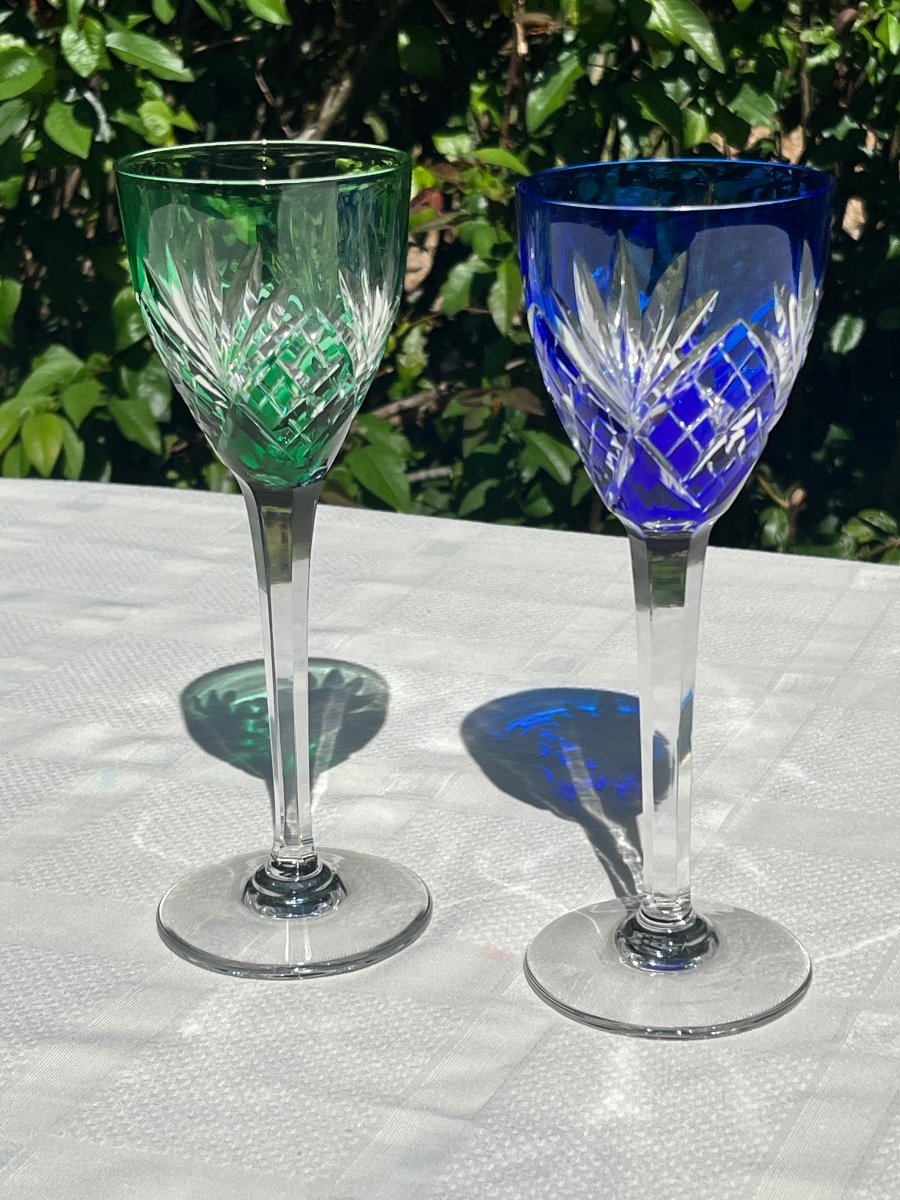 Six Saint Louis Colored Crystal Glasses, Chantilly Model -photo-1