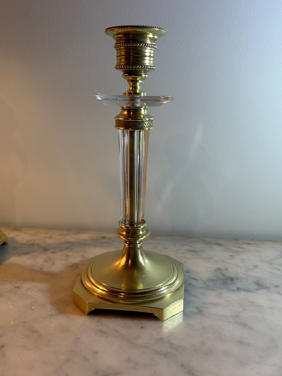 Pair Of Charles X Candlesticks In Crystal And Gilded Bronze -photo-4