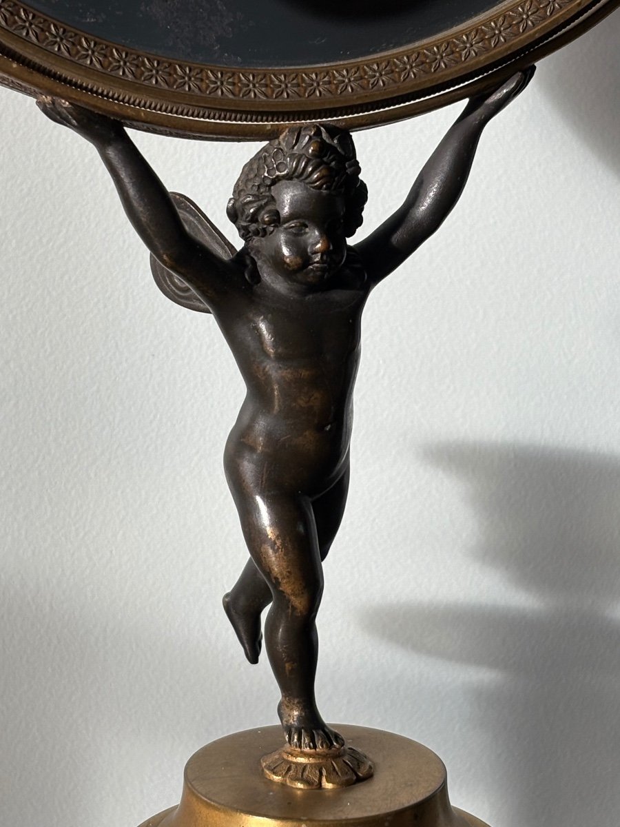 Empire Psyche Cherub Table Mirror In Gilt Bronze -photo-3