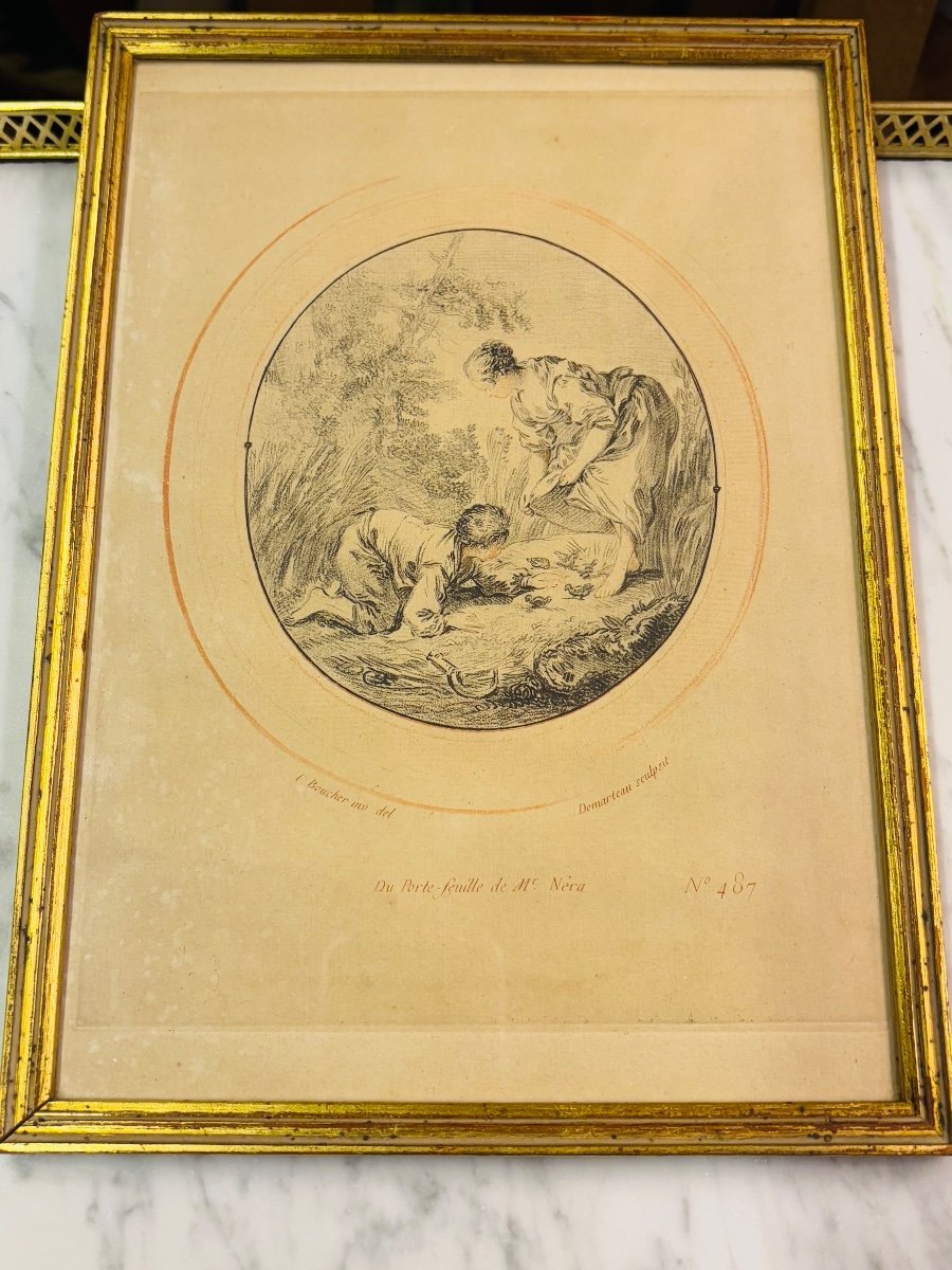 Francois Boucher 18th Century Engraving "the Little Birds"-photo-2