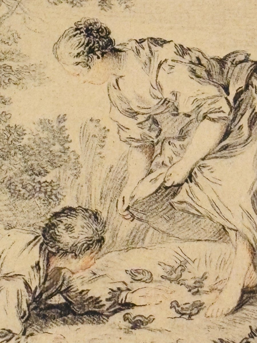 Francois Boucher 18th Century Engraving "the Little Birds"-photo-4