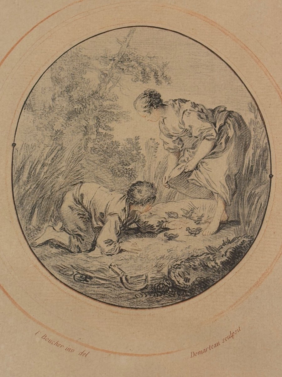 Francois Boucher 18th Century Engraving "the Little Birds"