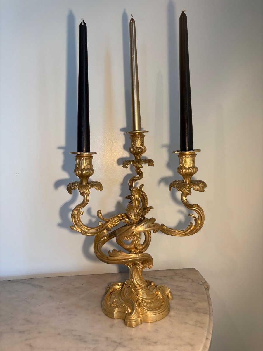 Louis XV Gilded Bronze Rocaille Candlesticks -photo-2