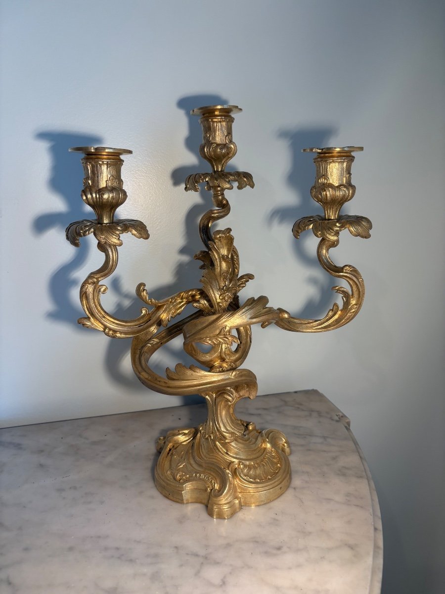 Louis XV Gilded Bronze Rocaille Candlesticks -photo-4