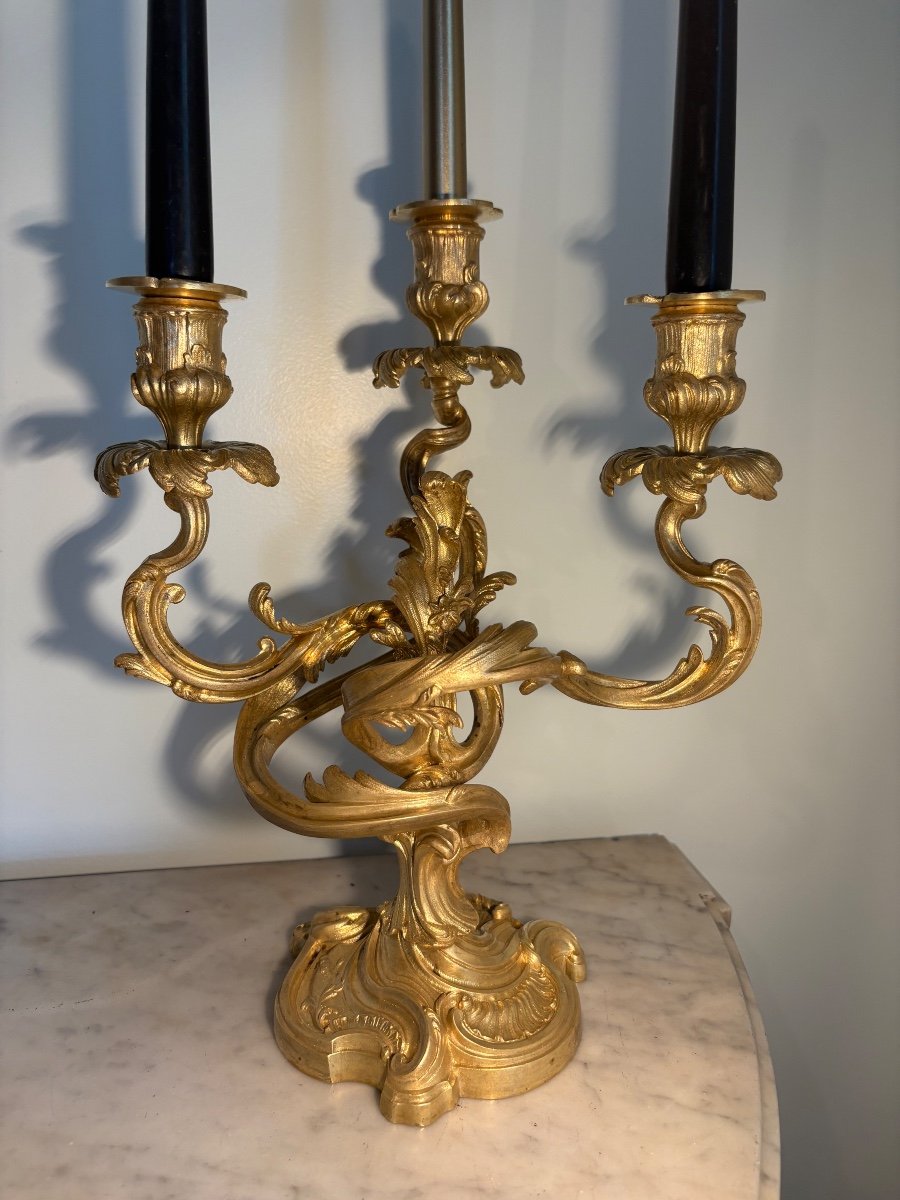 Louis XV Gilded Bronze Rocaille Candlesticks -photo-1