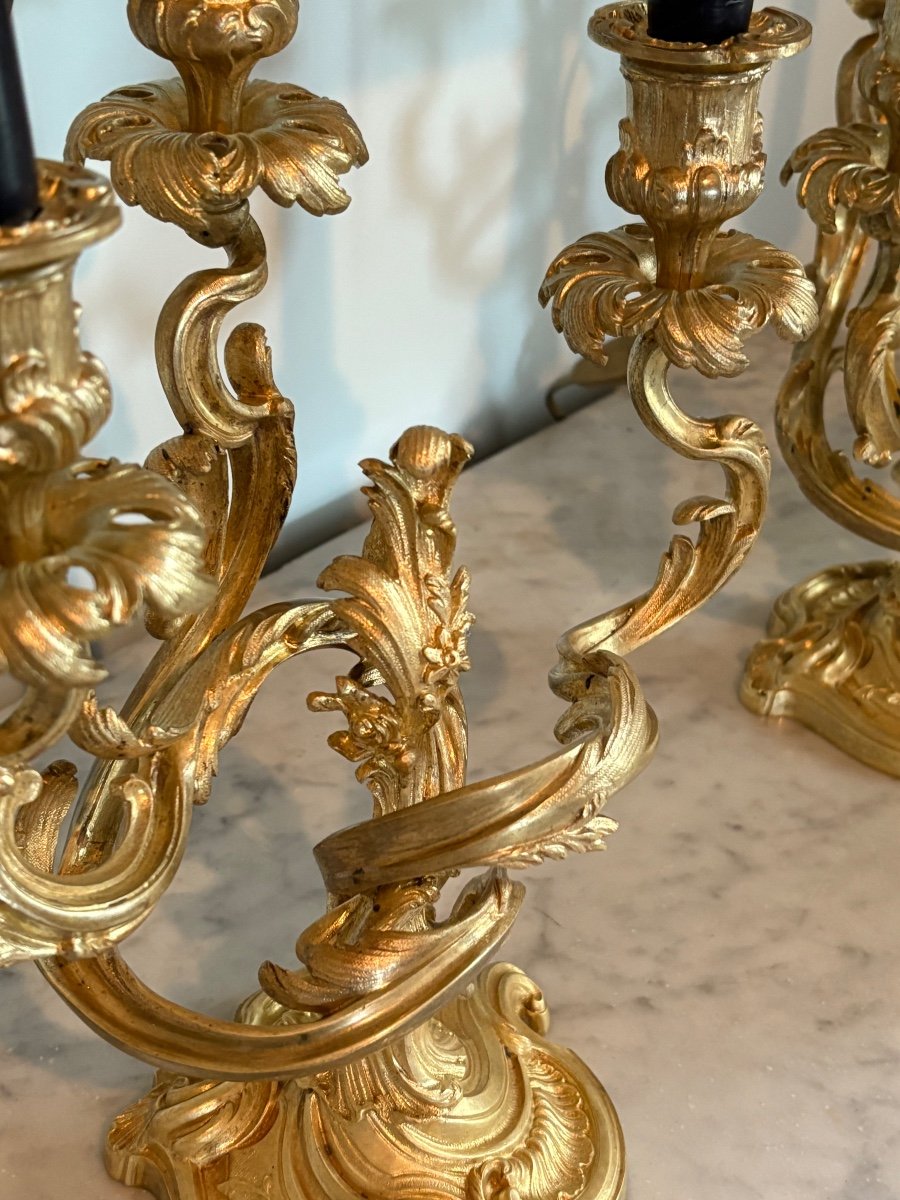 Louis XV Gilded Bronze Rocaille Candlesticks -photo-3