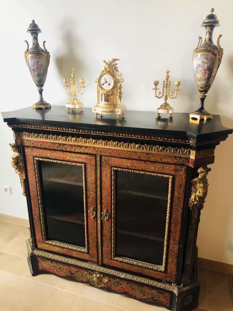 Louis XIV Style Support Unit In Boulle Marquetry, Napoleon III Period-photo-2