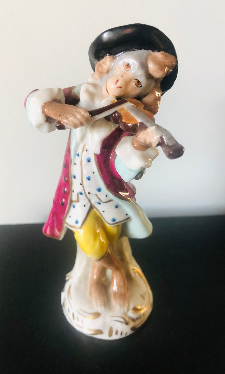 The 19th Century Porcelain Musicians Monkeys Sitzendorf.-photo-3