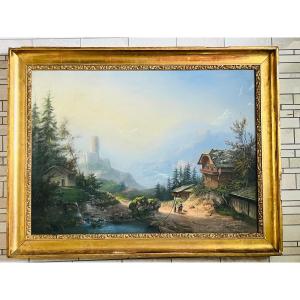 Pastel paysage des Alpes 1855