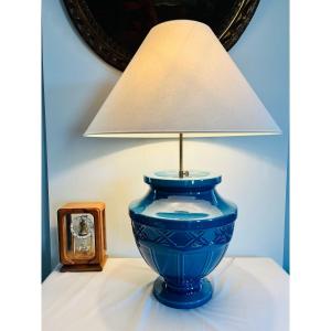 Grande lampe en céramique bleu 