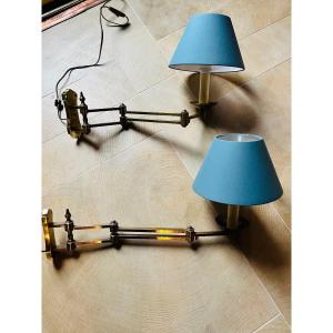 Pair Of Articulated Bronze “reader” Wall Lights