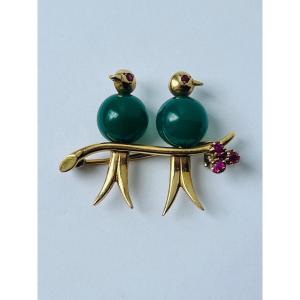 “inseparable” Bird Brooch In 18k Gold