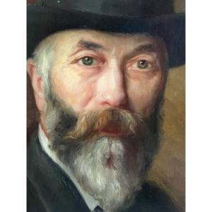 Portrait XIXe homme barbu au chapeau 